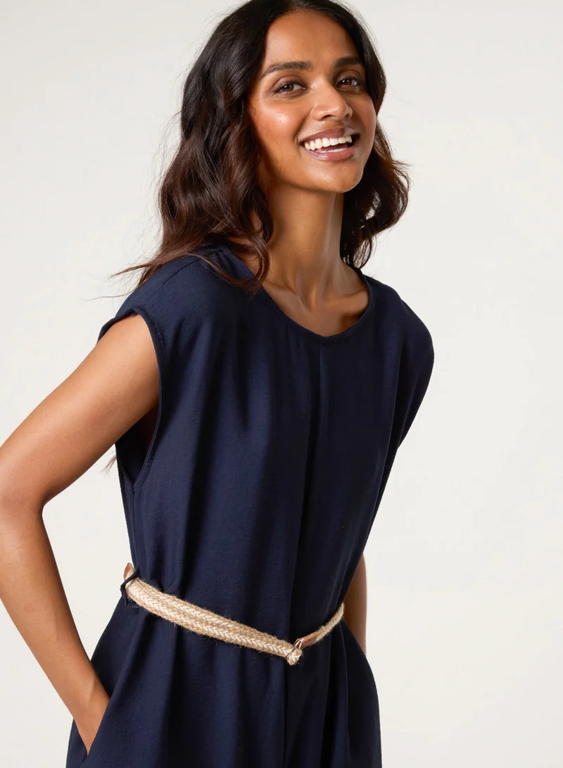 Blue Vanilla  Plain Belted Jumpsuit for Women | Best Price UAE